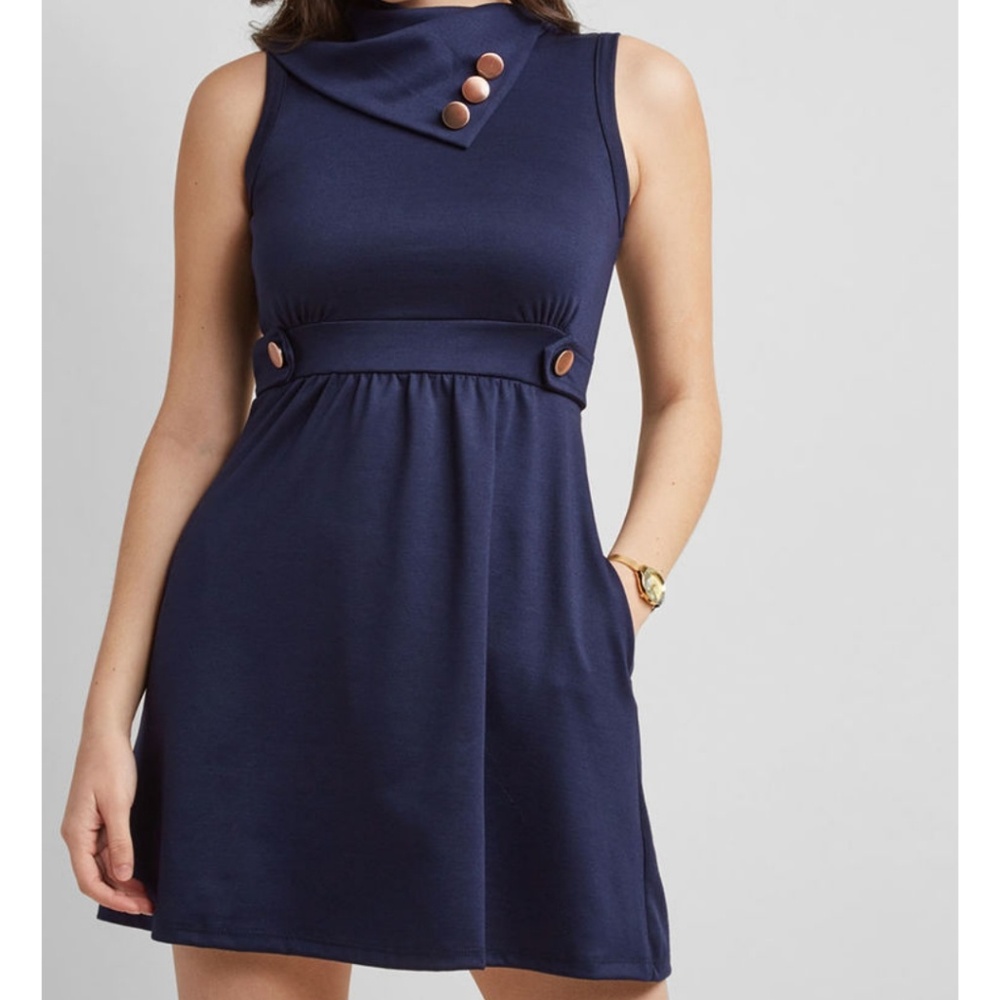 Modcloth Coach Tour dress in navy